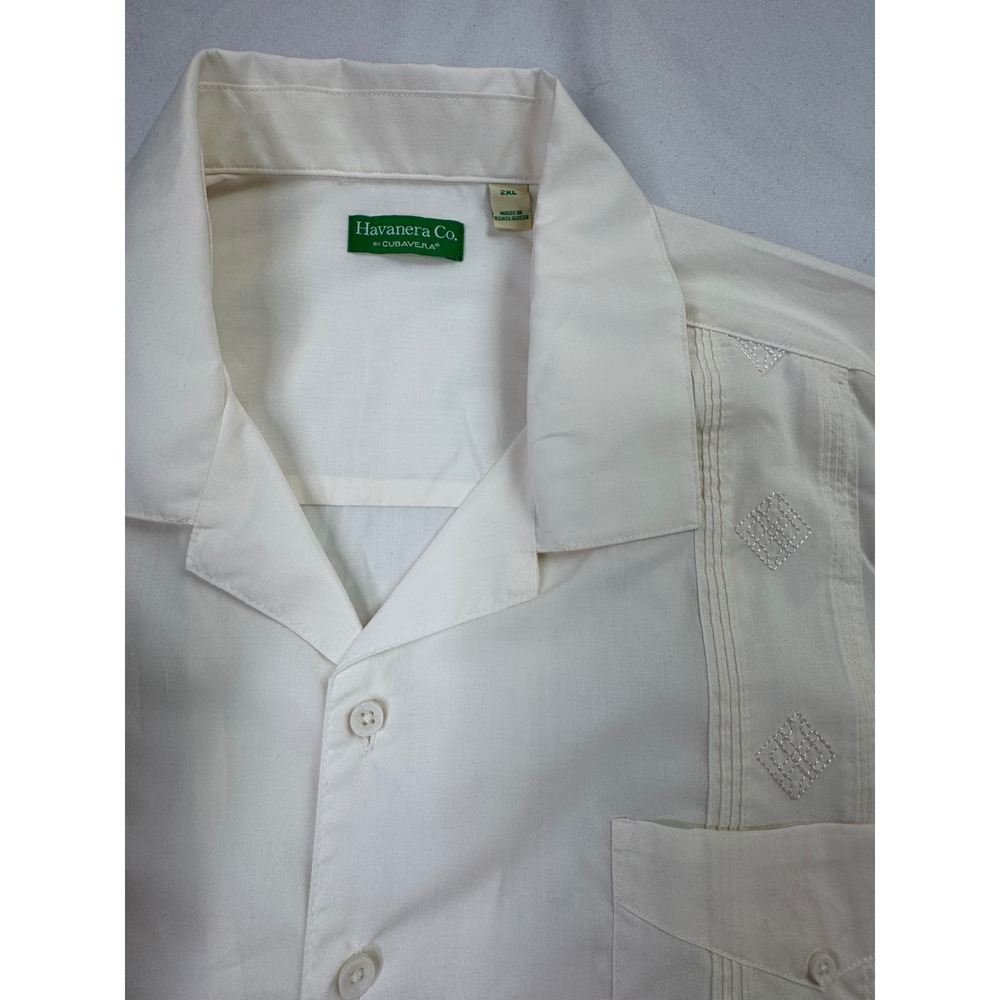 Havanera Co Cubavera Mens 2XL Guayabera Shirt Cream Color Short Sleeve New - Picture 4 of 16